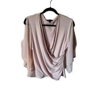 S.Levine Soft Baby Pink Cold Shoulder Rhinestone Blouse Top Women's Size Large